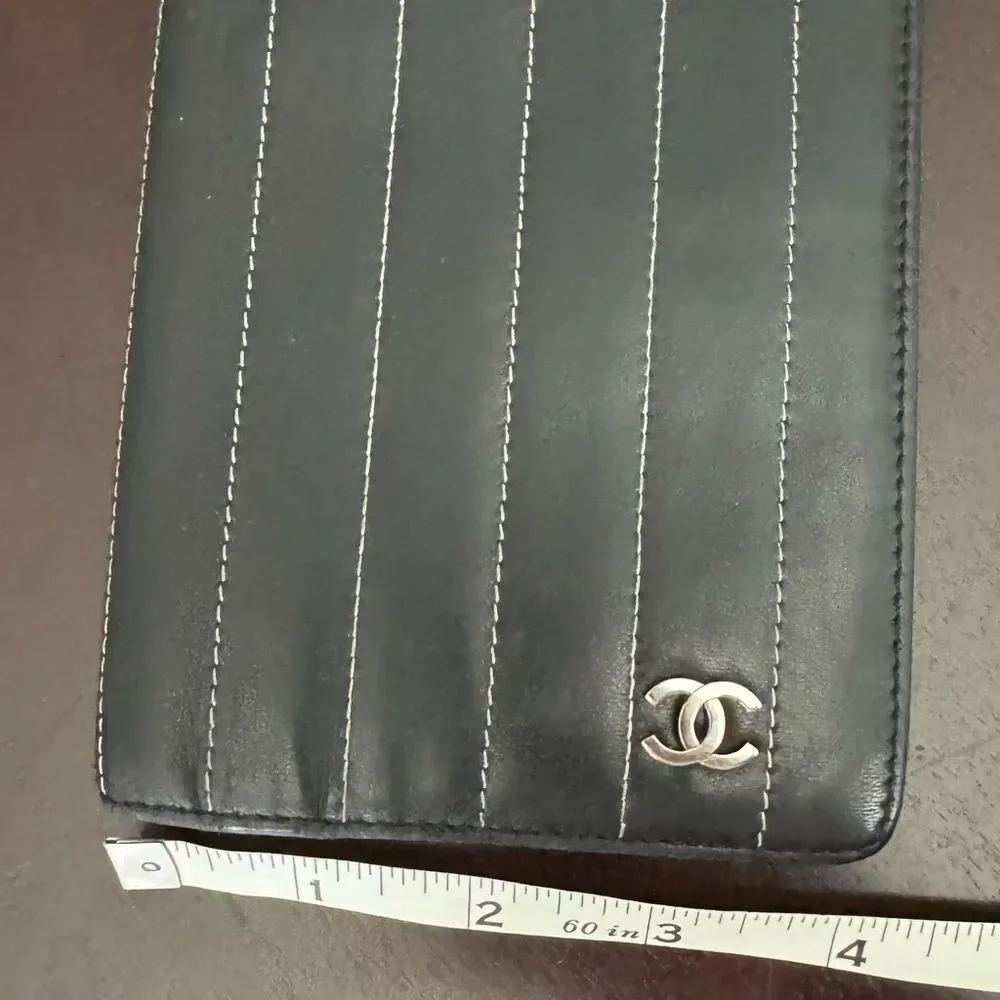 CHANEL Black Caviar Skin Leather Mademoiselle Bifold Wallet